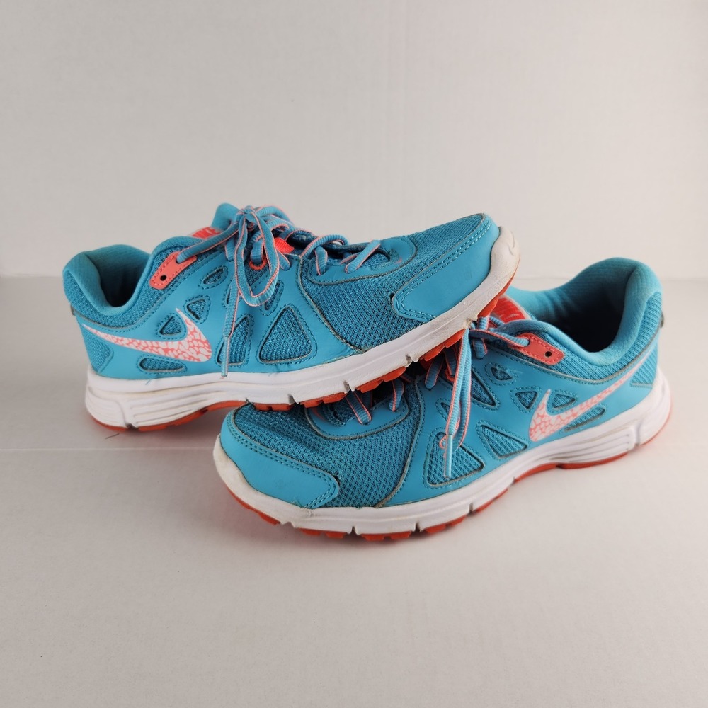 Nike Revolution 2 Running Shoes US 9.5 Blue Teal Orange 554900-411